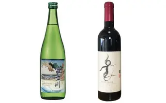 [5839-1263]【峡南２町共通返礼品】日本酒純米酒（富士川）・ワイン（楽園ワイン赤）セット
