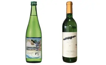 [5839-1264]【峡南２町共通返礼品】日本酒純米酒（富士川）・ワイン（楽園ワイン白）セット