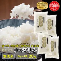 【先行予約】令和7年産 特Aランク米 ゆめぴりか 無洗米 20kg（5kg×4袋）雪冷気 籾貯蔵 北海道 雪中米