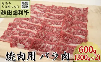 秋田由利牛 焼肉用 バラ肉 600g（300g×2パック 焼き肉）