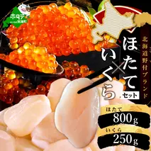 いくら ホタテ 海鮮 セット ！ 北海道 帆立 800g（約80粒以上） & いくら 醤油漬け 250g（野付漁業協同組合）（ほたて ホタテ 帆立 貝柱 ホタテ貝柱 いくら イクラ 醤油漬け 鮭 北海道 ふるさと納税 お届け）