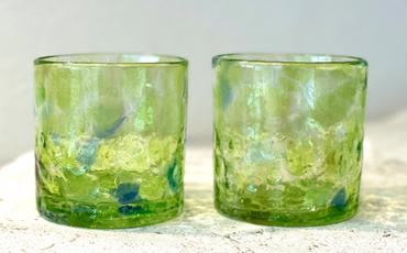 《琉球ガラス匠工房》波の花ロックグラス【緑】2個セット