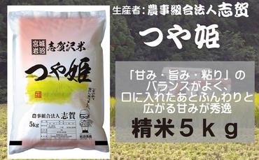 宮城県岩沼市産　志賀沢米　つや姫　精米5kg