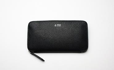 【GOMYO　LEATHER】猪革　手縫いラウンドファスナー財布（黒）