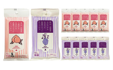 岡山 ・ 赤磐市産 の 白桃 と ぶどう から生まれた 除菌 ウエットティッシュ （10枚入り）×12個セット 雑貨 日用品