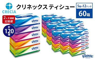 【2ヶ月連続定期便】ティッシュペーパー クリネックスティシュー 60箱 360枚（180組）5箱×12パック入り