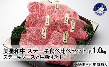 美星和牛 ステーキ食べ比べセット 約1.0kg ステーキソースと牛脂付き！ 岡山県 里庄町 送料無料