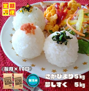 CI491_【無洗米食べ比べ！】さがびより５kg夢しずく５kg【１０回定期便】