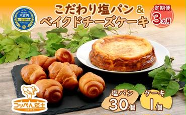 3カ月 定期便 こだわりの塩パン ベイクドチーズケーキ セット 北海道 チーズケーキ 塩パン