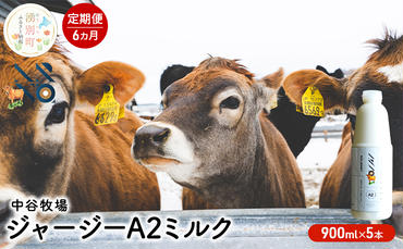 【6カ月定期便】中谷牧場 ジャージー A2ミルク 900ml×5本 ジャージー牛 やさしい 国産 オホーツク 北海道