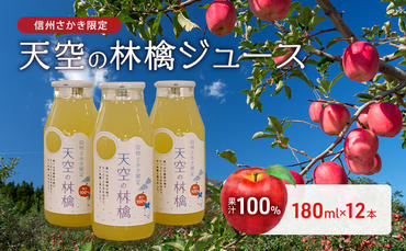 坂城町産りんご「天空の林檎」果汁100%りんごジュース　180ml12本入り