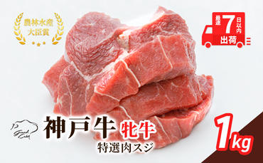  神戸ビーフ 神戸牛 牝 特選肉スジ（角切りカレー煮込み用）大容量 1000g  1kg 川岸畜産 煮込み おでん カレー 冷凍 肉 牛肉 すぐ届く 小分け