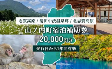 山ノ内町内宿泊補助券（4枚）1年間有効 20,000円分 旅行 宿泊券 ホテル 旅館 チケット 宿泊 補助券 志賀高原 湯田中渋温泉郷 北志賀高原 地獄谷野猿公苑  温泉 ギフト 自然 観光 長野県 信州 冬 スキー