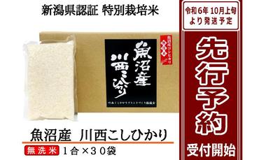 【先行予約】【無洗米】魚沼産川西こしひかり1合×30袋 新潟県認証特別栽培米 令和6年度米＜令和6年10月上旬～発送予定＞