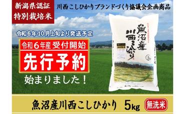 【先行予約】【無洗米】魚沼産川西こしひかり5kg 新潟県認証特別栽培米 令和6年度米＜令和6年10月上旬～発送予定＞