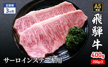 【定期便3ヶ月】牛肉 飛騨牛 サーロイン ステーキ セット 400g（1枚 約200g×2枚） 黒毛和牛 A5 美味しい お肉 牛 肉 和牛 サーロインステーキ 【岐阜県瑞穂市】