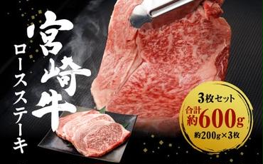 宮崎牛 切り落とし 牛肉 ロースステーキ 3枚セット 約200g×3枚 約600g 牛肉 お肉 ステーキ BBQ バーベキュー 贈り物 ギフト 贈答品 日本一