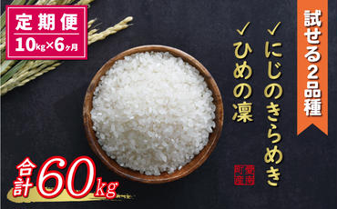 先行予約 新米 令和6年産 定期便 10kg × 6回 にじのきらめき (3回) ひめの凜 (3回) 合計 60kg 96000円 お米 白米 精米 米 こめ 食べ比べ 産地直送 国産 期間 数量 限定 特産品 令和6年度産 2024年産 新品種 人気 ブランド 大粒 もっちり 甘み 冷めても おいしい おにぎり コシヒカリ に負けない 贈答品 お返し プレゼント お礼 お取り寄せ 愛南町 愛媛県