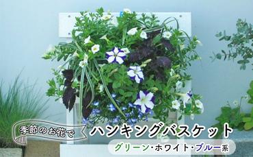 花 季節のお花でハンキングバスケット グリーン・ホワイト・ブルー系 植物 ガーデニング ガーデン インテリア