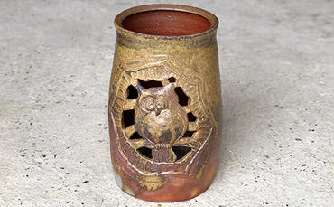 明光窯 フクロウ の 傘立て （ 備前焼 ） 陶器 雑貨 日用品 縁起物
