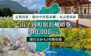 山ノ内町内宿泊補助券（2枚）1年間有効 10,000円分 旅行 宿泊券 ホテル 旅館 チケット 宿泊 補助券 志賀高原 湯田中渋温泉郷 北志賀高原 地獄谷野猿公苑  温泉 ギフト 自然 観光 長野県 信州 冬 スキー