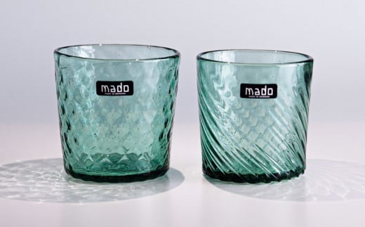 madoロックグラス（ダイヤ柄・モール柄）2個セット　アイスグリーン