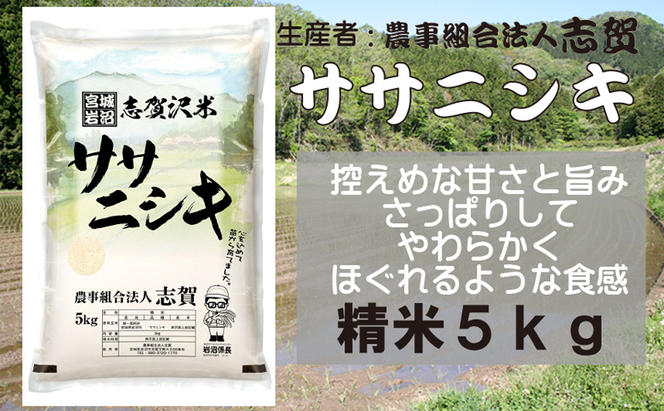 宮城県岩沼市産　志賀沢米　ササニシキ　精米5kg