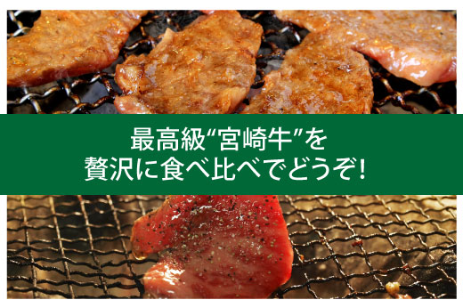 【定期便】宮崎牛焼肉食べ比べ3ケ月コース　合計2.2kg
