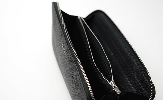 【GOMYO　LEATHER】猪革　手縫いラウンドファスナー財布（黒）