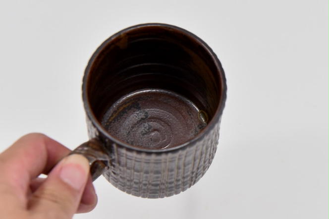 京焼「新羅釉木賊紋マグカップ」【黒】１個