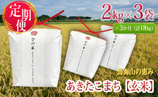 新米 米 お米 《定期便》6kg×3ヶ月 秋田県産 あきたこまち 玄米 2kg×3袋 神宿る里の米「ひの米」（お米 小分け）