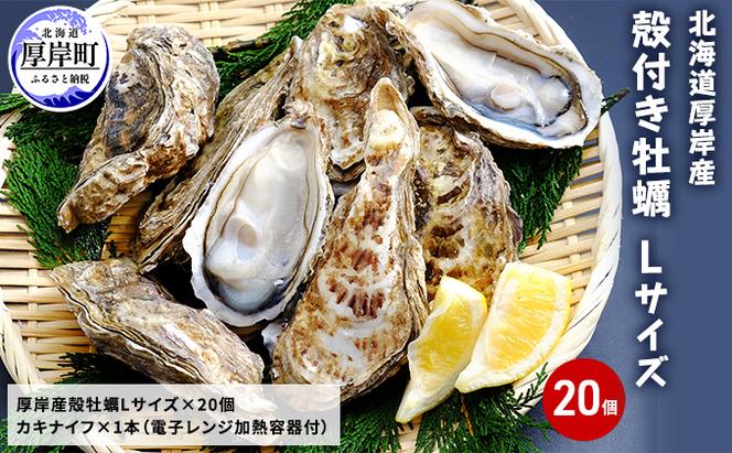 厚岸産 殻付き牡蠣Ｌサイズ20個入(加熱容器付)北海道 牡蠣 カキ かき ...