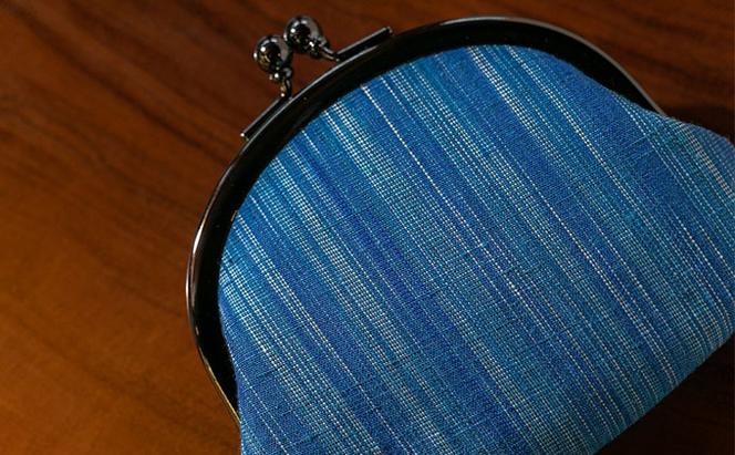 結城紬 がまぐち ブルー 織物 財布 コインケース アクセサリー入れ　上質な風合い 結城市
