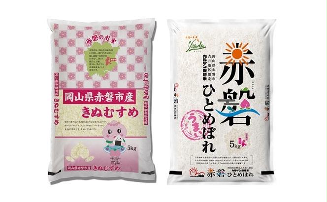 米 定期便 6ヶ月 お米2種食べ比べ10kg（5kg×2袋） きぬむすめとカルゲン ひとめぼれ 岡山県赤磐市産 精米 白米 こめ
