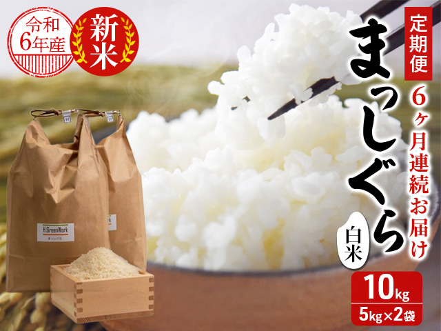 新米 定期便 6ヶ月 令和6年産 まっしぐら 白米 10kg (5kg×2袋) 米 精米 こめ お米 おこめ コメ ご飯 ごはん 令和6年 H.GREENWORK 3回 お楽しみ 青森 青森県