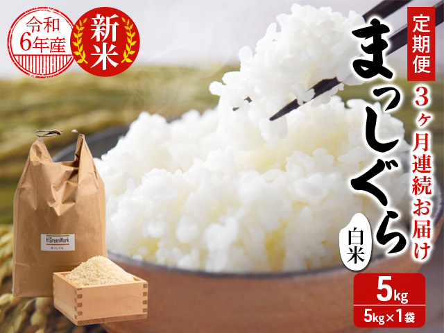 新米 定期便 3ヶ月 令和6年産 まっしぐら 白米 5kg 1袋 米 精米 こめ お米 おこめ コメ ご飯 ごはん 令和6年 H.GREENWORK 6回 半年 お楽しみ 青森 青森県