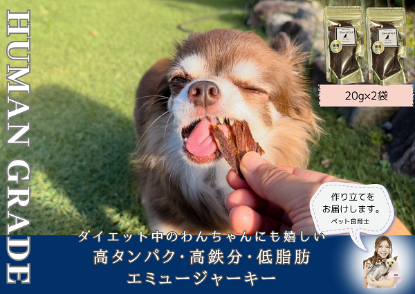 FB107  犬の無添加おやつ☆ダイエット中のわんちゃんにも嬉しい高タンパク＆低脂肪のエミュージャーキー2個