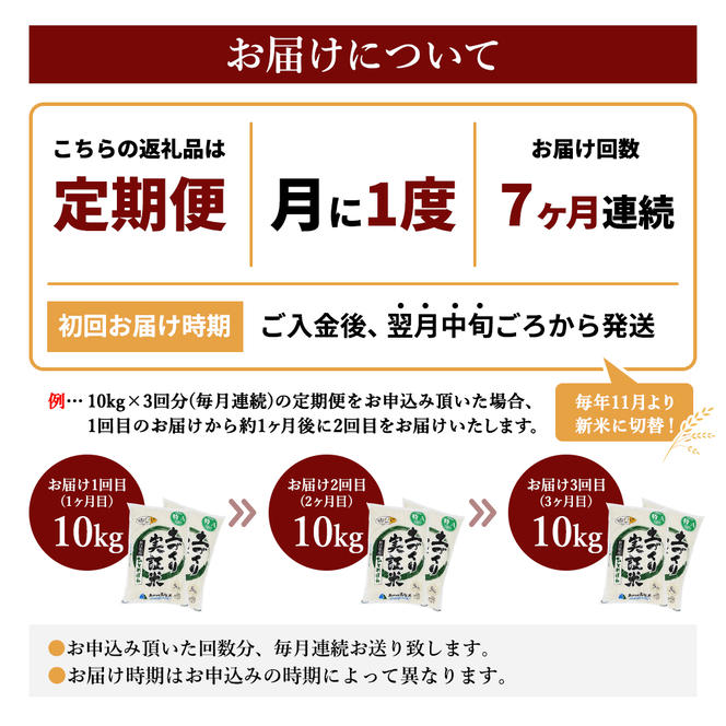 新米 米 定期便 ひとめぼれ 白米 10kg（5kg×2袋）×7回 計70kg 7ヶ月 令和6年 精米 土づくり実証米 【2024年10月下旬頃から出荷予定】 