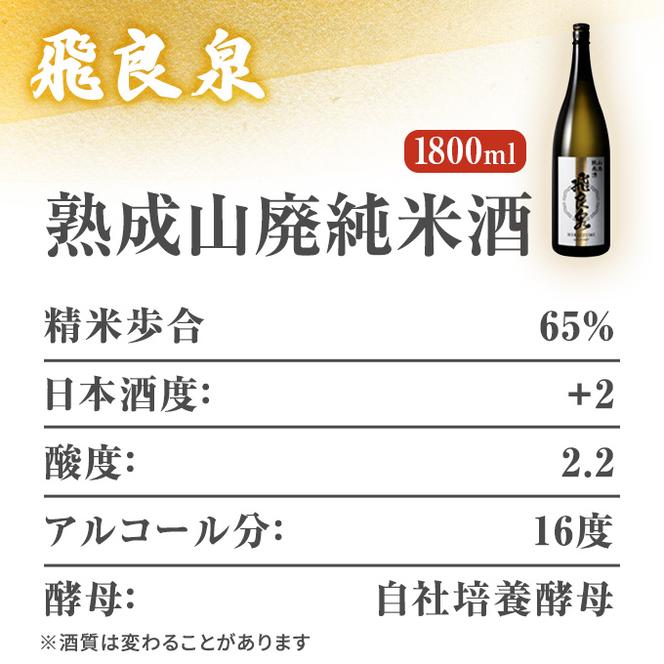 飛良泉 熟成山廃 純米酒 1.8L（日本酒  秋田） お酒 