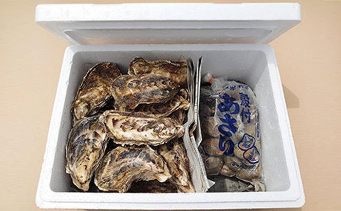 北海道厚岸産牡蠣「マルえもん」Lサイズ20個（生食用）とあさり1kg