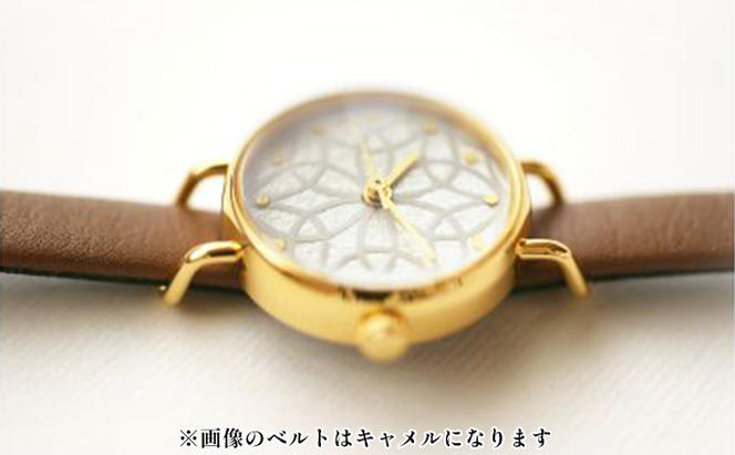 すみだ北斎美術館オリジナル 北斎 新形小紋帳 輪ちがい麻の葉 腕時計レディース ゴールド