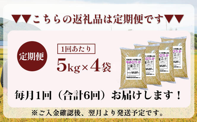6ヵ月連続お届け　銀山米研究会の玄米＜ゆめぴりか＞20kg【機内食に採用】