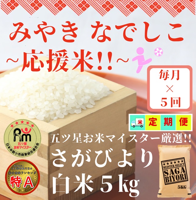 CI398_【みやきなでしこ】応援米【５回定期便】さがびより白米５kg