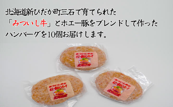 北海道産 黒毛和牛 みついし牛 と ホエー豚 ハンバーグ 計 1kg （ 100g × 10個 ）