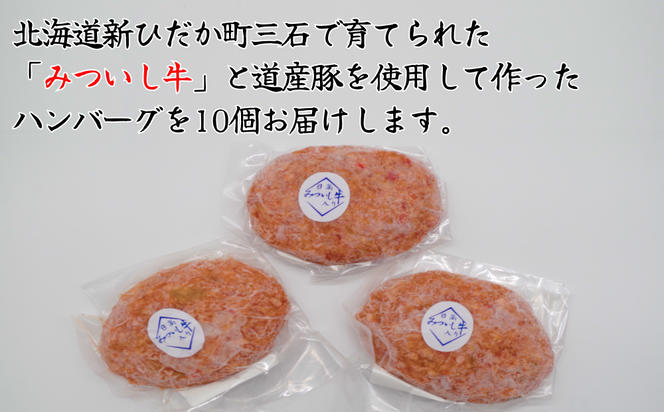 北海道産 黒毛和牛 みついし牛 と 道産豚 ハンバーグ 計 1kg （ 100g × 10個 ）