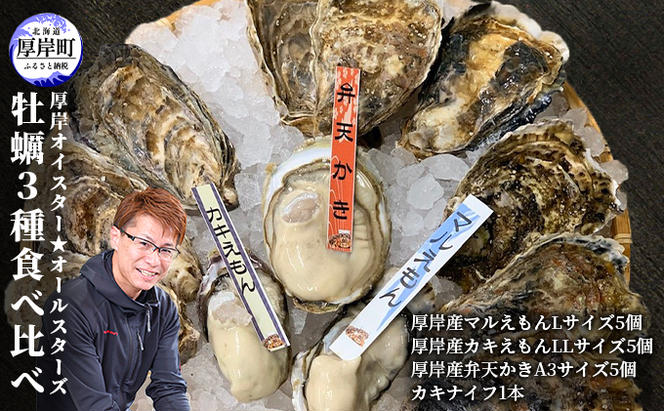 北海道 牡蠣 3種 食べ比べ  厚岸オイスターハーフ ★オールスターズ  生食