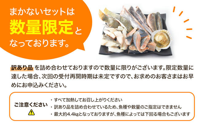 【2024年7月下旬発送】【緊急支援品】わけあり 北海道のおさかな屋さんの まかないセット 冷凍魚貝 最大約4.4kg 事業者支援 中国禁輸措置