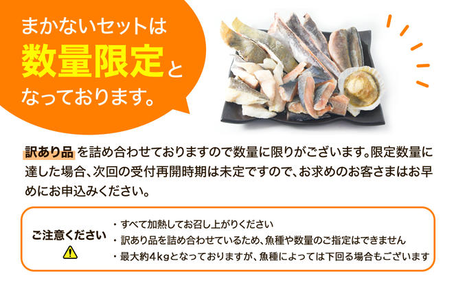 【順次発送】【緊急支援品】わけあり 北海道のおさかな屋さんの まかないセット 冷凍魚貝 最大4kg 事業者支援 中国禁輸措置