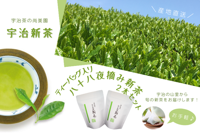【2025年先行受付 宇治新茶】ティーバッグ入り八十八夜摘み新茶(4g×20袋)２本セット〈新茶 お茶 茶 緑茶 煎茶 八十八夜 ティーバッグ ティーパック 宇治茶 飲み比べ 飲料 日本茶 縁起物 加工食品〉 