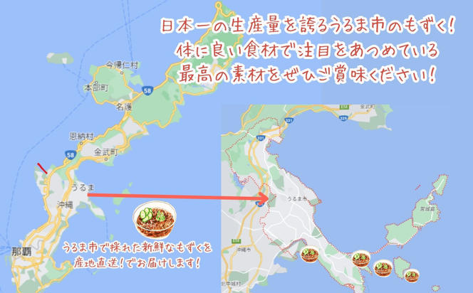 海市水産から直送する「うるまの太もずく約3kg【塩蔵】」沖縄もずく
